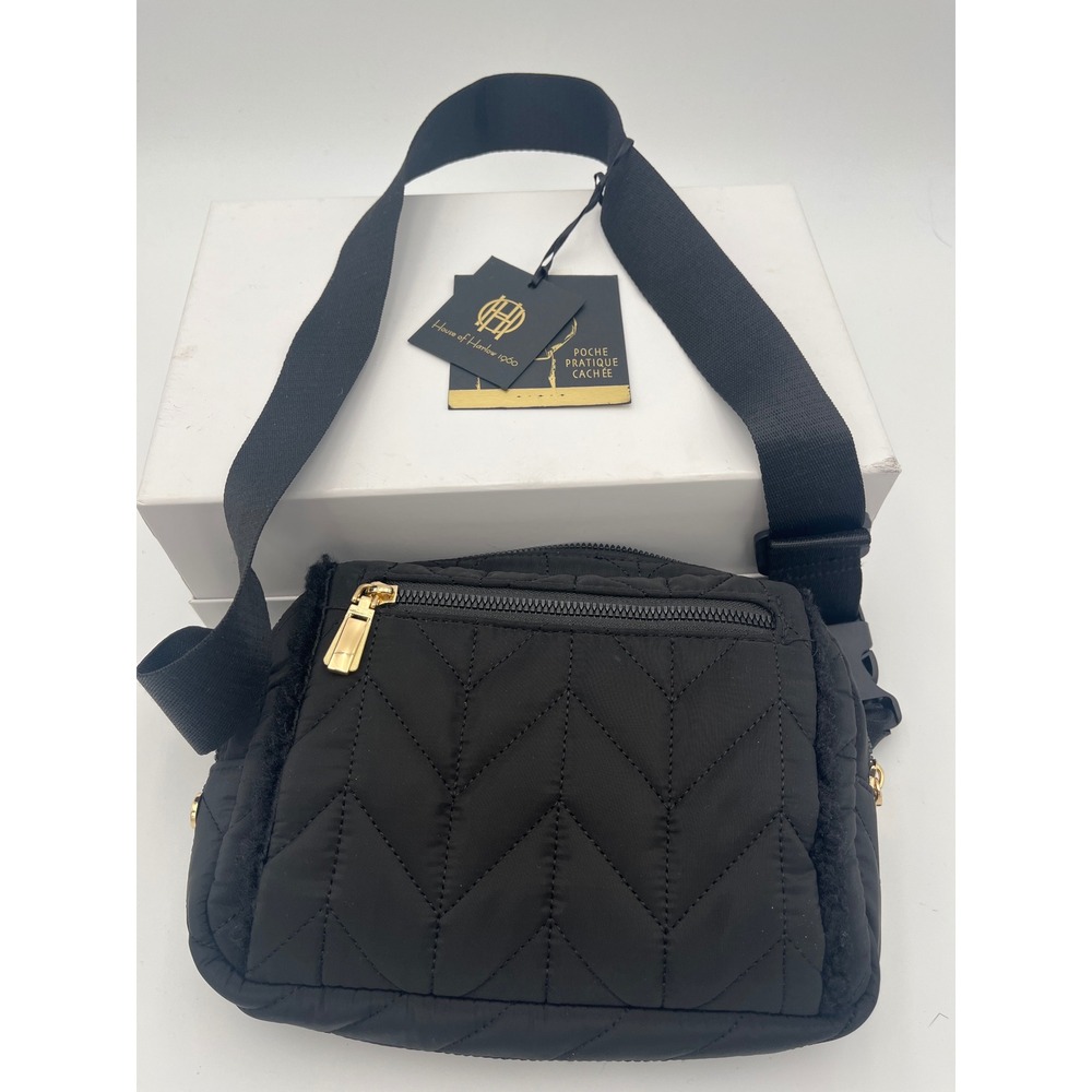 House of Harlow 1960 Black Quilted Crossbody Belt‎ Bag Hidden Cozy Pocket NWT